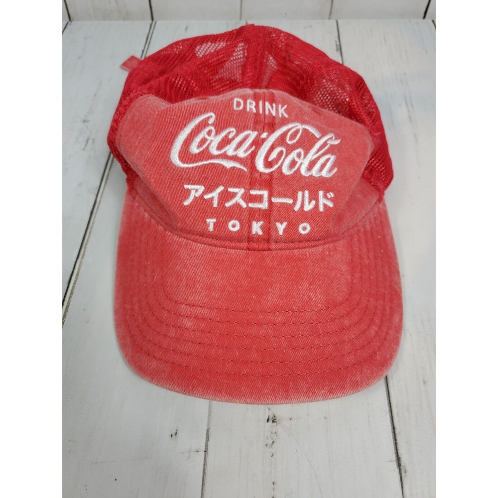 Coca-Cola Slideback Mesh Back Red Hat Drink Coke Tokyo Japan Red Adjustable Nice - Picture 3 of 11